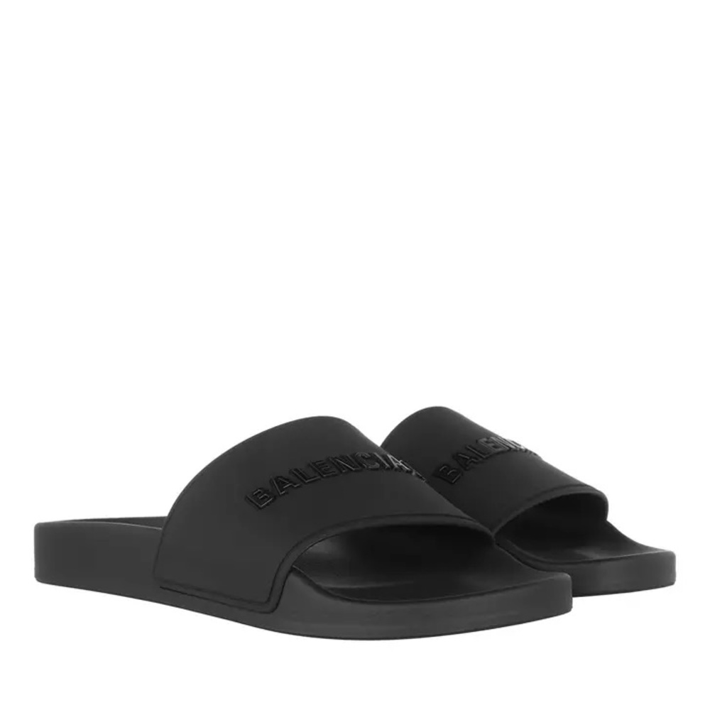 Balenciaga Black Logo Pool Slides - Women’s US 6